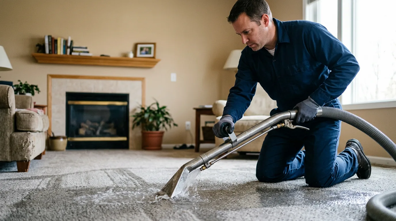 Water damage restoration technician working near Feeding Hills, MA